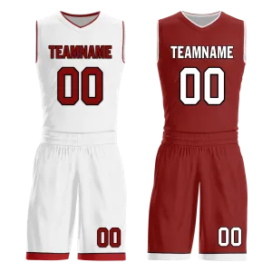 Custom White Red Classic Style Reversible Basketball Uniform Personalized Ordinary BBJR-D017017