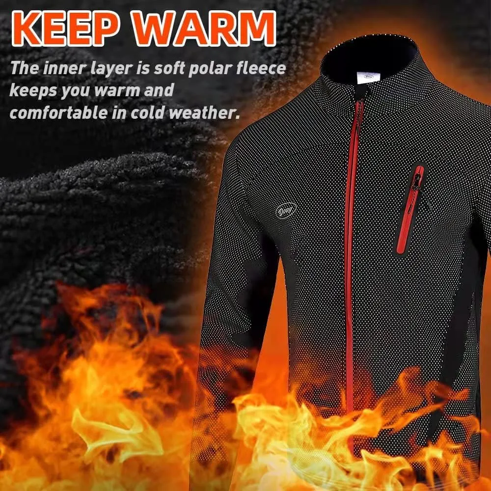 Cycling Bike Jacket for Men, Fleece Thermal Running Coat Windproof Breathable Mountain Biking Softshell Jacket