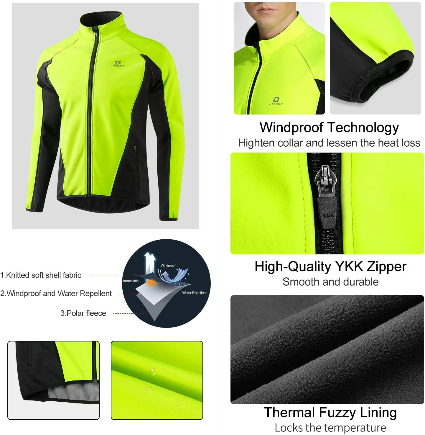 Cycling Bike Jackets for Men Winter Thermal Running Jacket Windproof Breathable Softshell Windbreaker