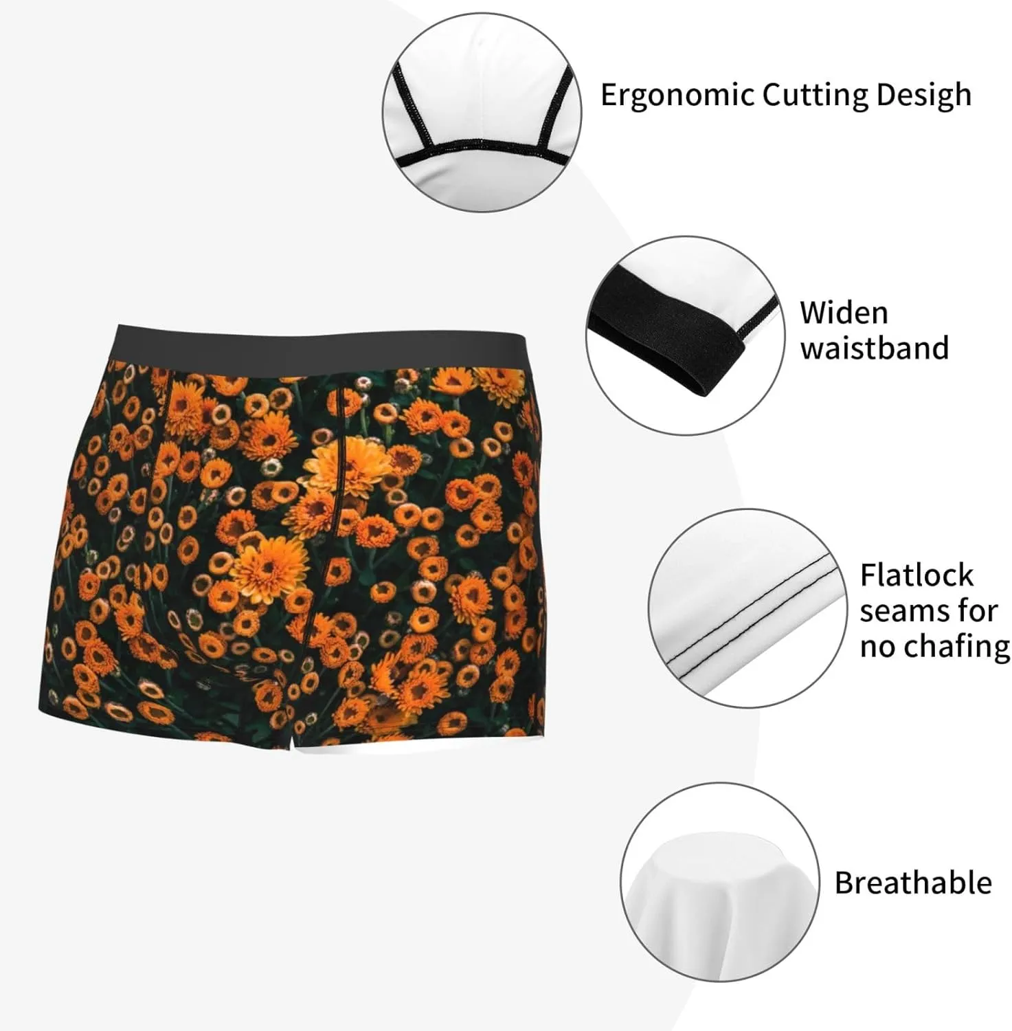 Daisies Print Boxer Briefs For Men Breathable Underwear-