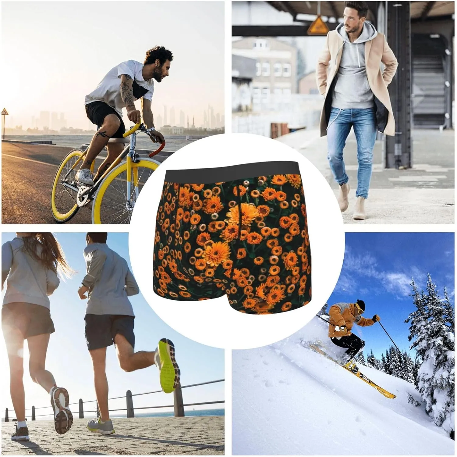 Daisies Print Boxer Briefs For Men Breathable Underwear-