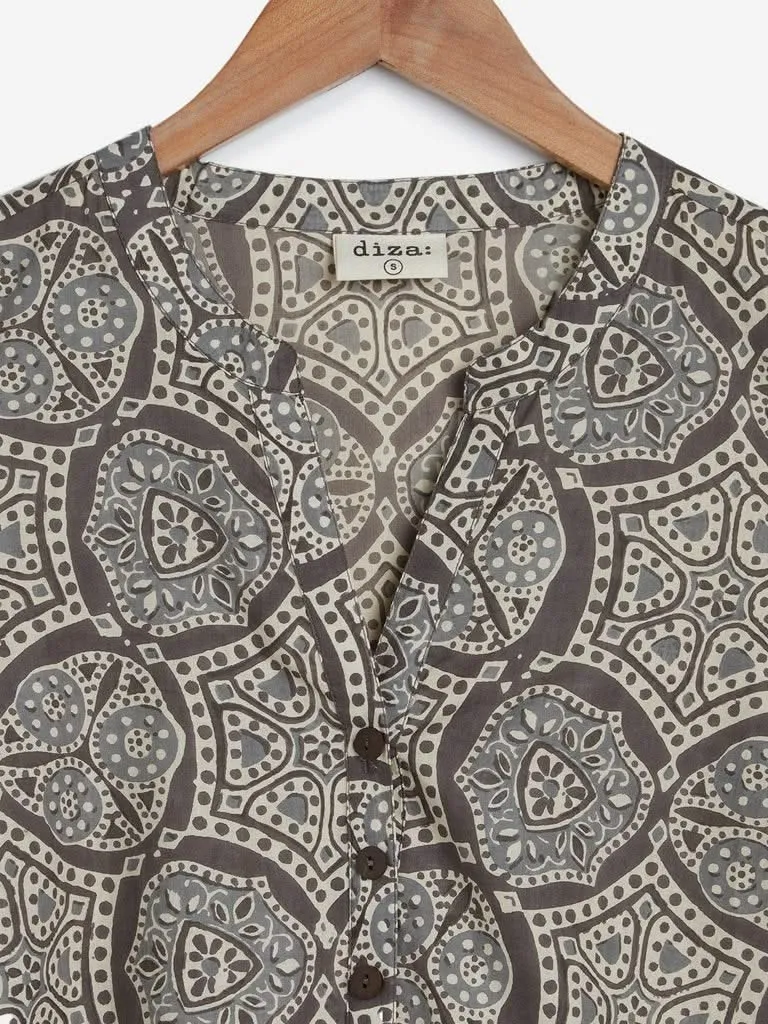 Diza Curves Grey Straight Mosaic Print Kurta