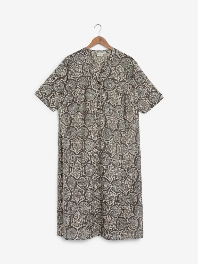 Diza Curves Grey Straight Mosaic Print Kurta