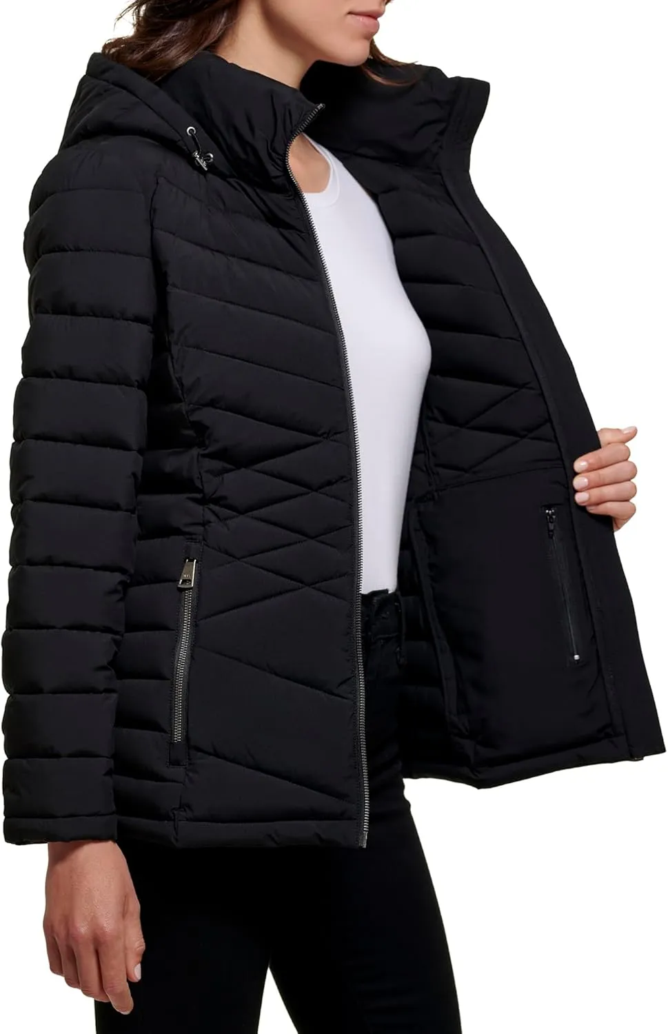 DKNY Womens Short Packable Stretchy Puffer Jacket