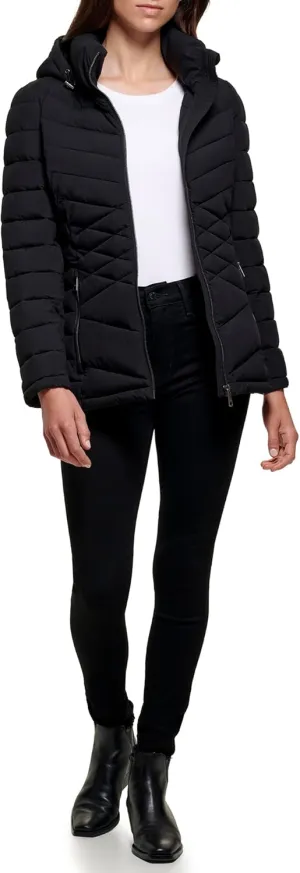 DKNY Womens Short Packable Stretchy Puffer Jacket