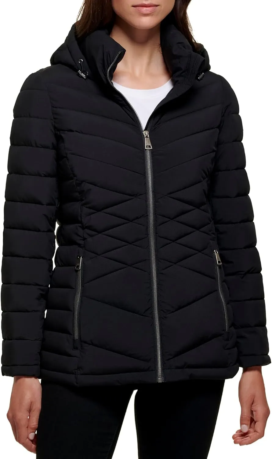 DKNY Womens Short Packable Stretchy Puffer Jacket