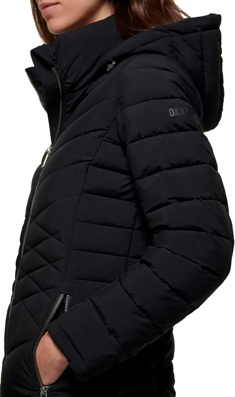 DKNY Womens Short Packable Stretchy Puffer Jacket