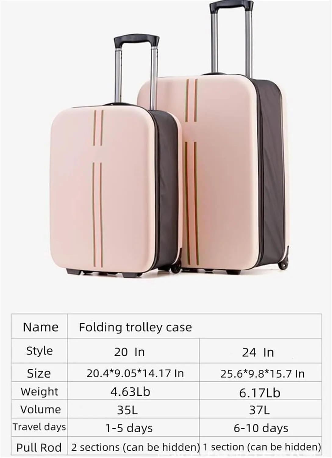 Durable Suitcase for Women Collapsible Carry On Luggage Robust And Durable Suitcases With Wheels Travel Suitcase Retro Suit Case (Color : A, Size : 20inch)