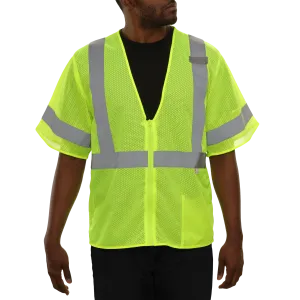 Economy Safety Vest Hi Vis Vest Pocketed Zip Mesh ANSI 3