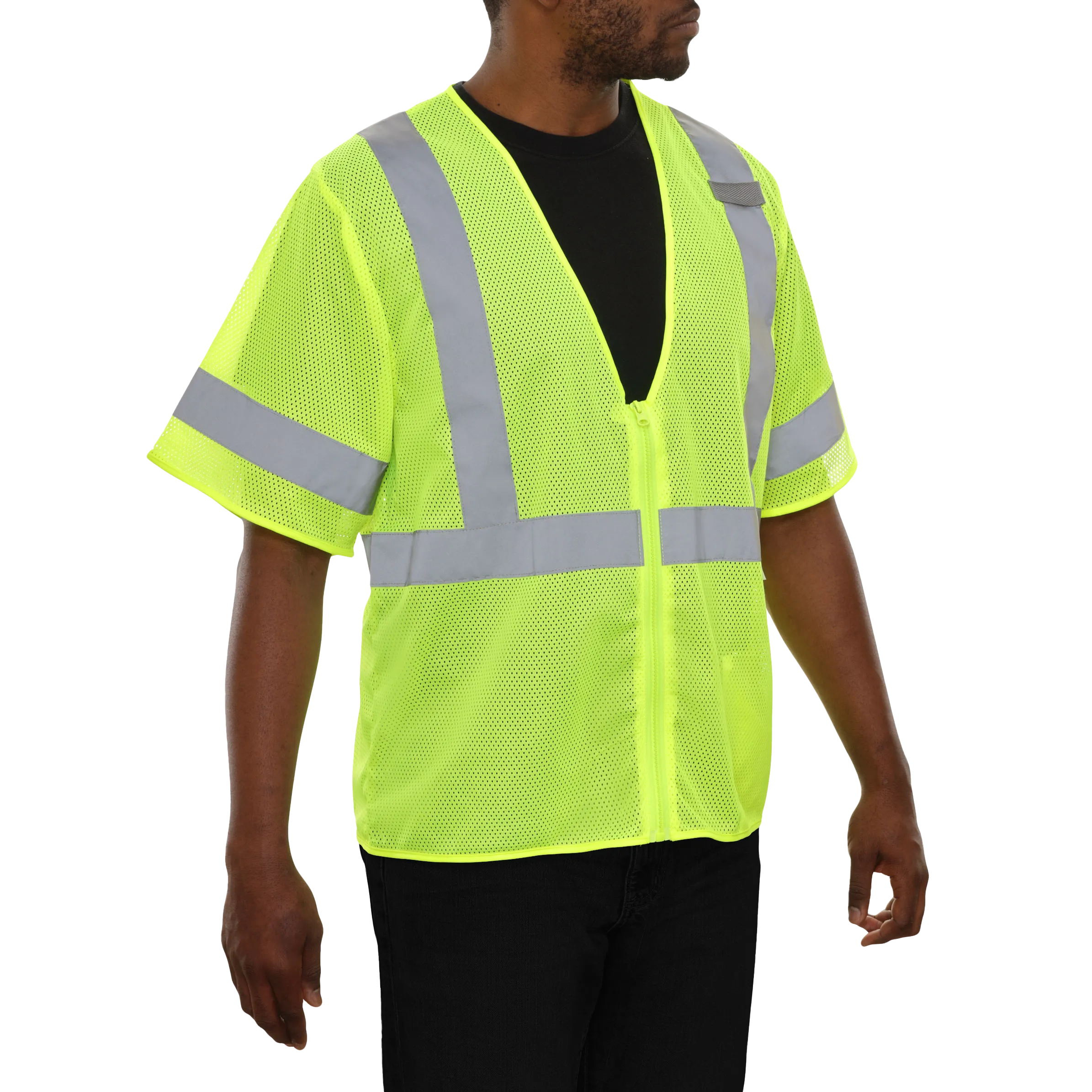 Economy Safety Vest Hi Vis Vest Pocketed Zip Mesh ANSI 3