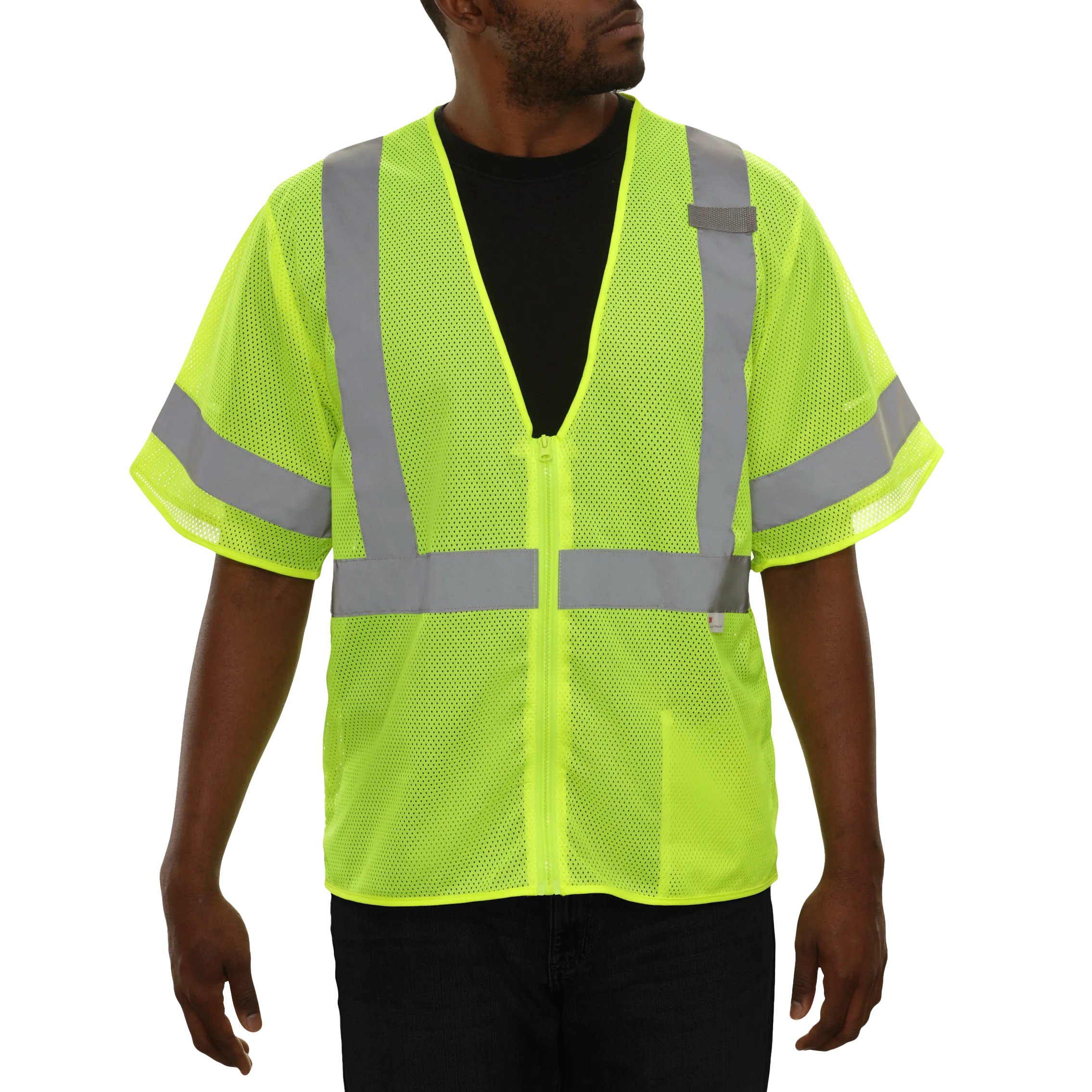 Economy Safety Vest Hi Vis Vest Pocketed Zip Mesh ANSI 3