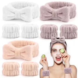 EIMMBD 9 PCS Microfiber Makeup and Spa Headband Wristband Set - Absorbent Sweatbands with Towel Band for Women (Beige White Khaki)