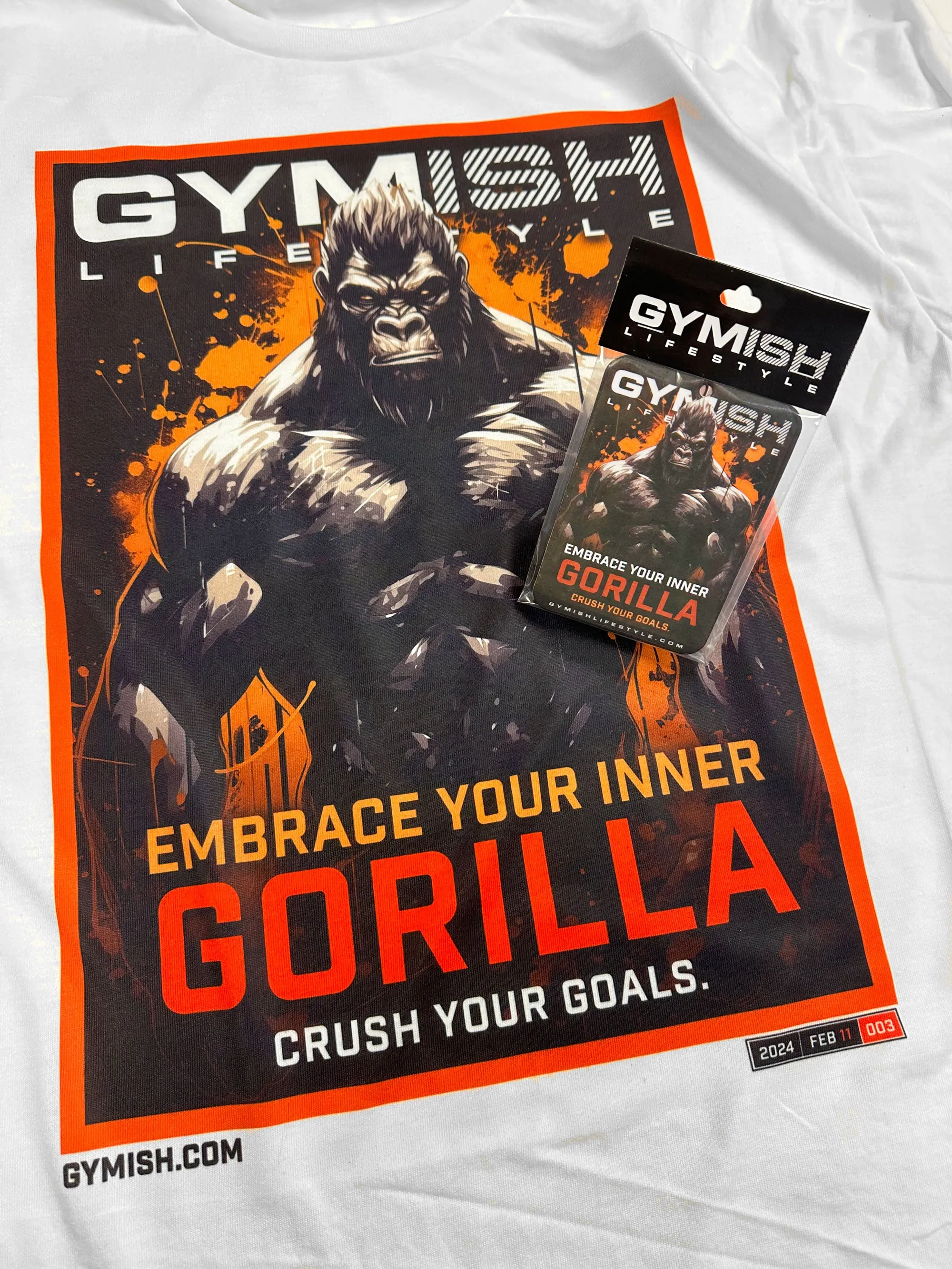 Embrace Your Inner Gorilla Funny Workout T-Shirt for Men with Air Freshner Gift Set