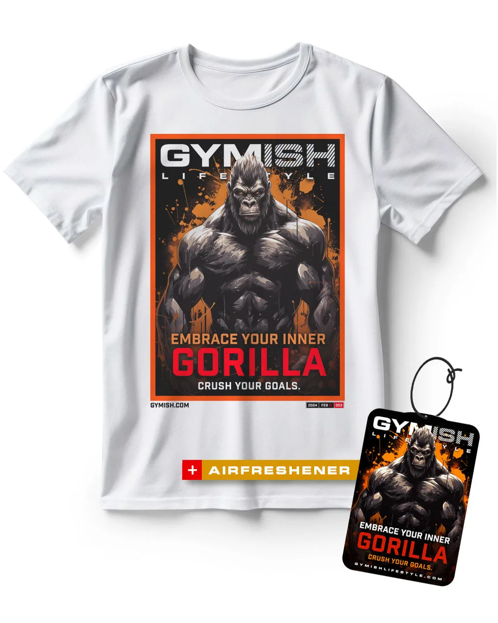 Embrace Your Inner Gorilla Funny Workout T-Shirt for Men with Air Freshner Gift Set