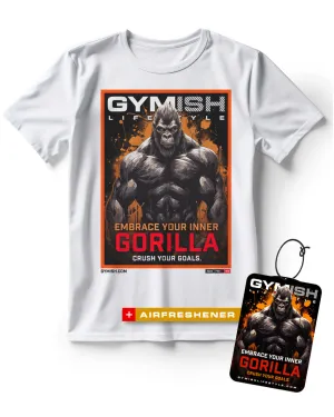 Embrace Your Inner Gorilla Funny Workout T-Shirt for Men with Air Freshner Gift Set