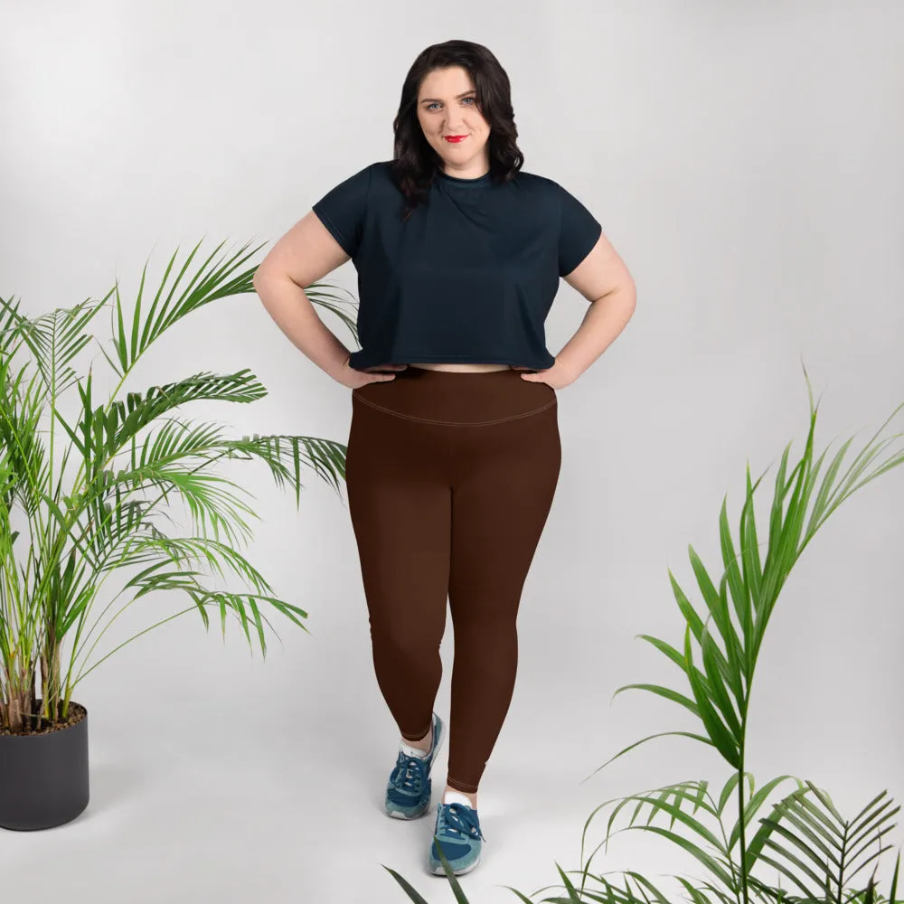 Empower Your Moves: Plus Size Solid Yoga Leggings for Women - Chocolate