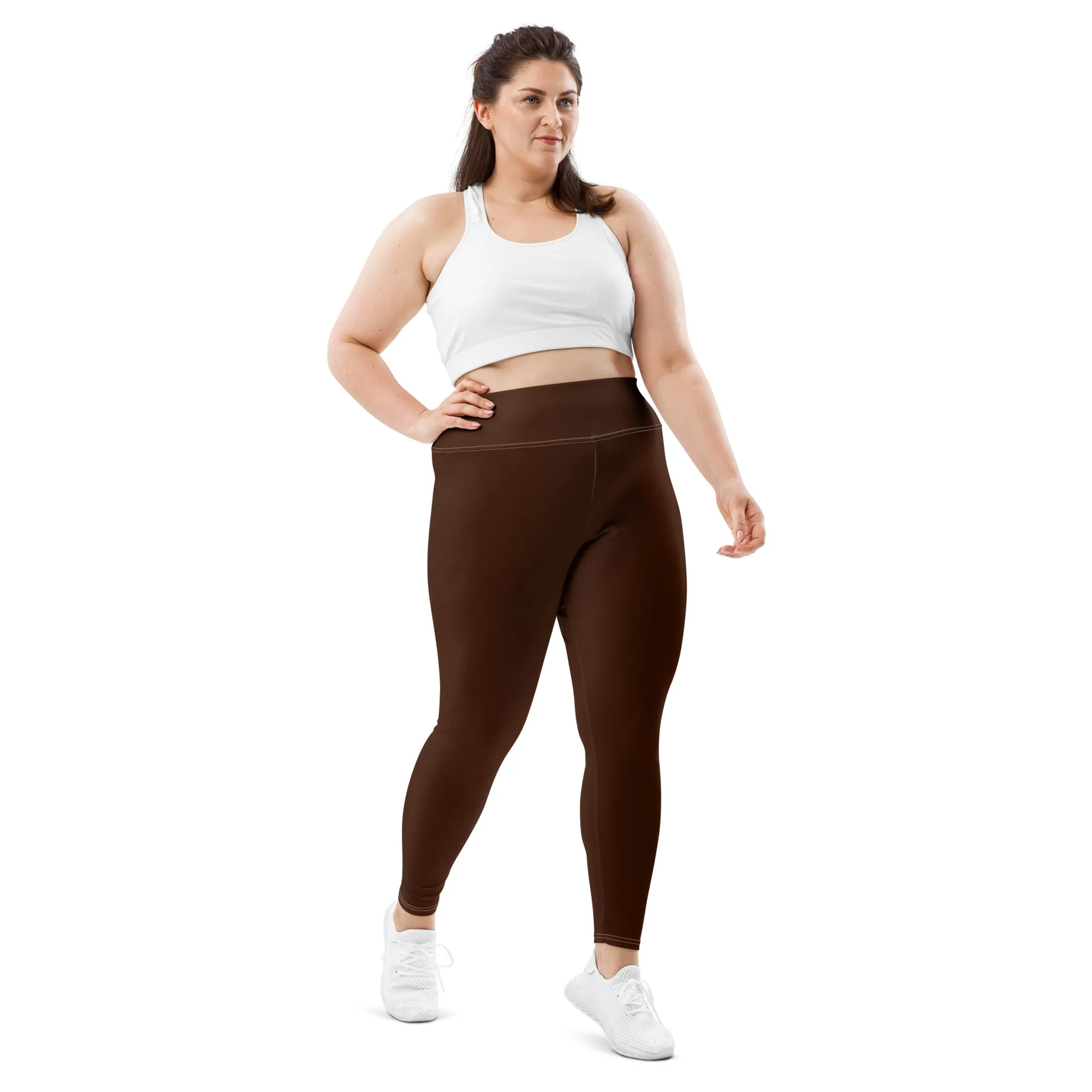 Empower Your Moves: Plus Size Solid Yoga Leggings for Women - Chocolate