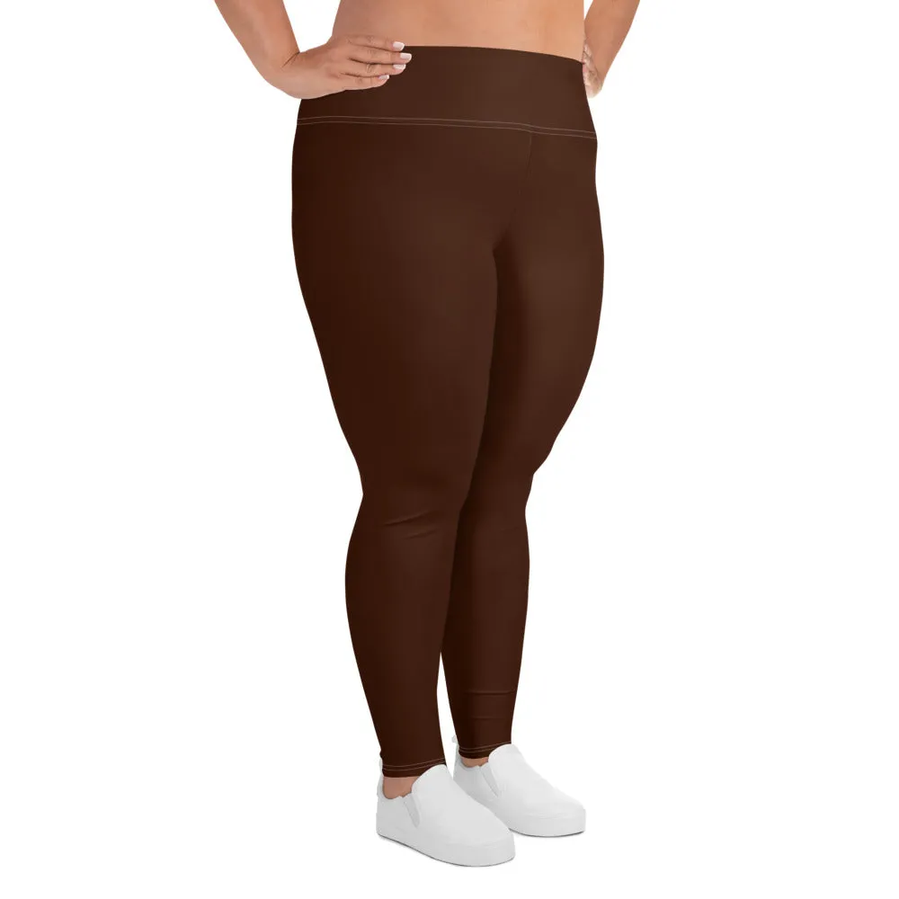 Empower Your Moves: Plus Size Solid Yoga Leggings for Women - Chocolate