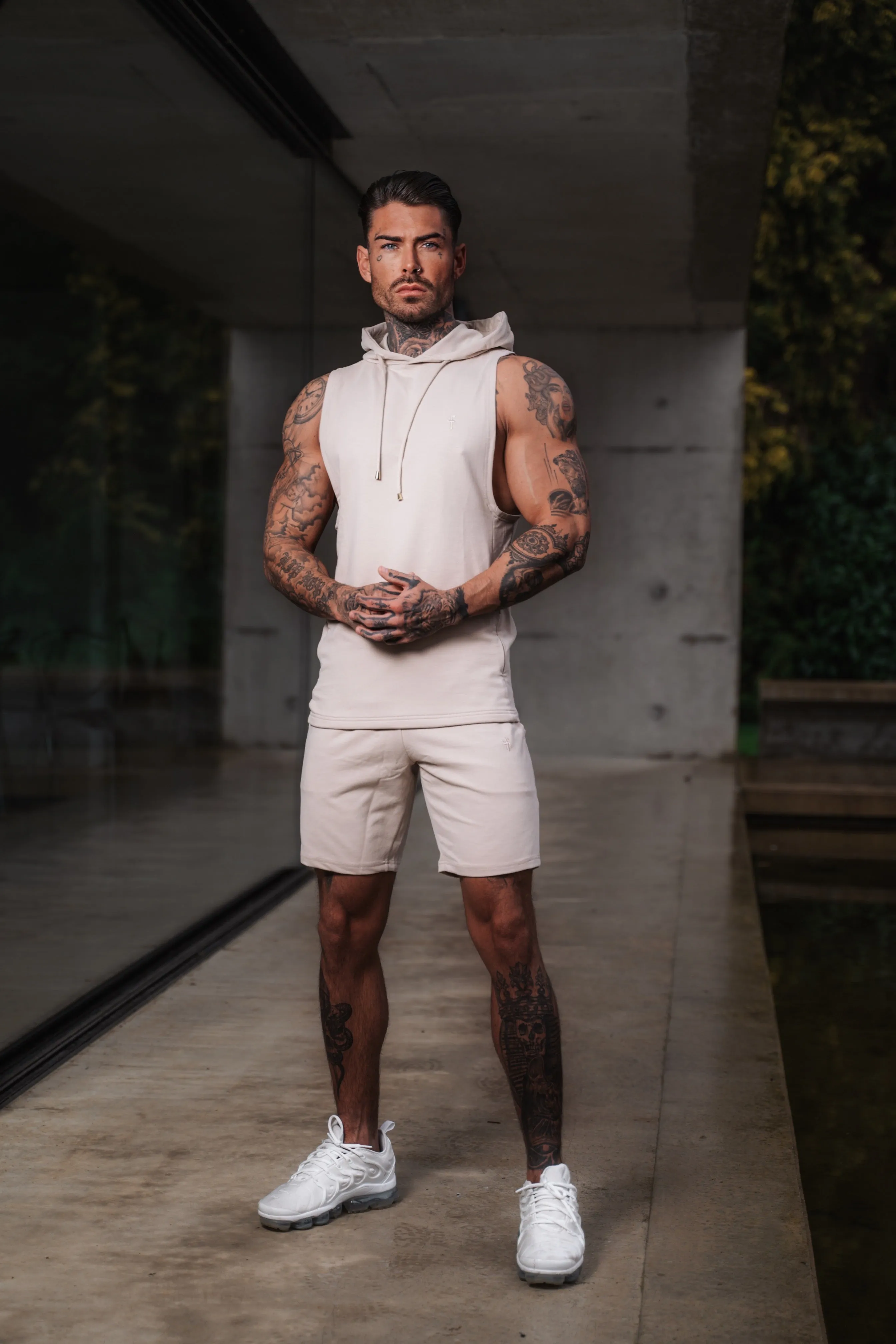 Father Sons Sleeveless Beige Gym Hoodie - FSH896