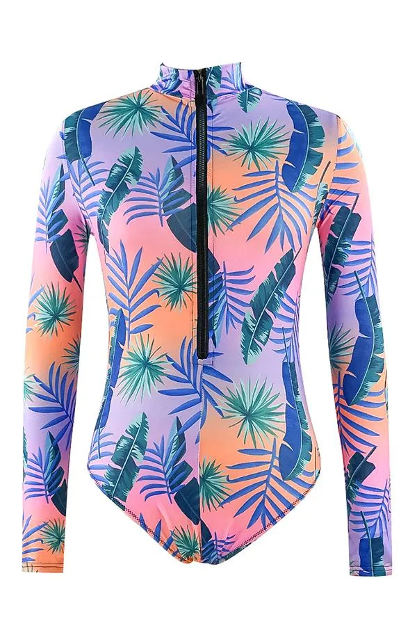 Feather Print Long Sleeve Half Zip UPF50  Rash Guard