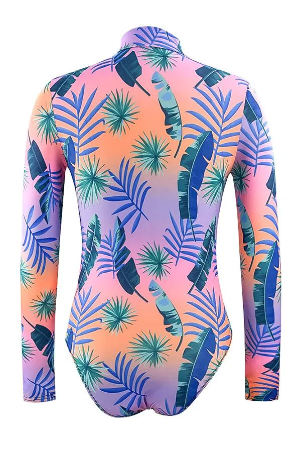 Feather Print Long Sleeve Half Zip UPF50  Rash Guard