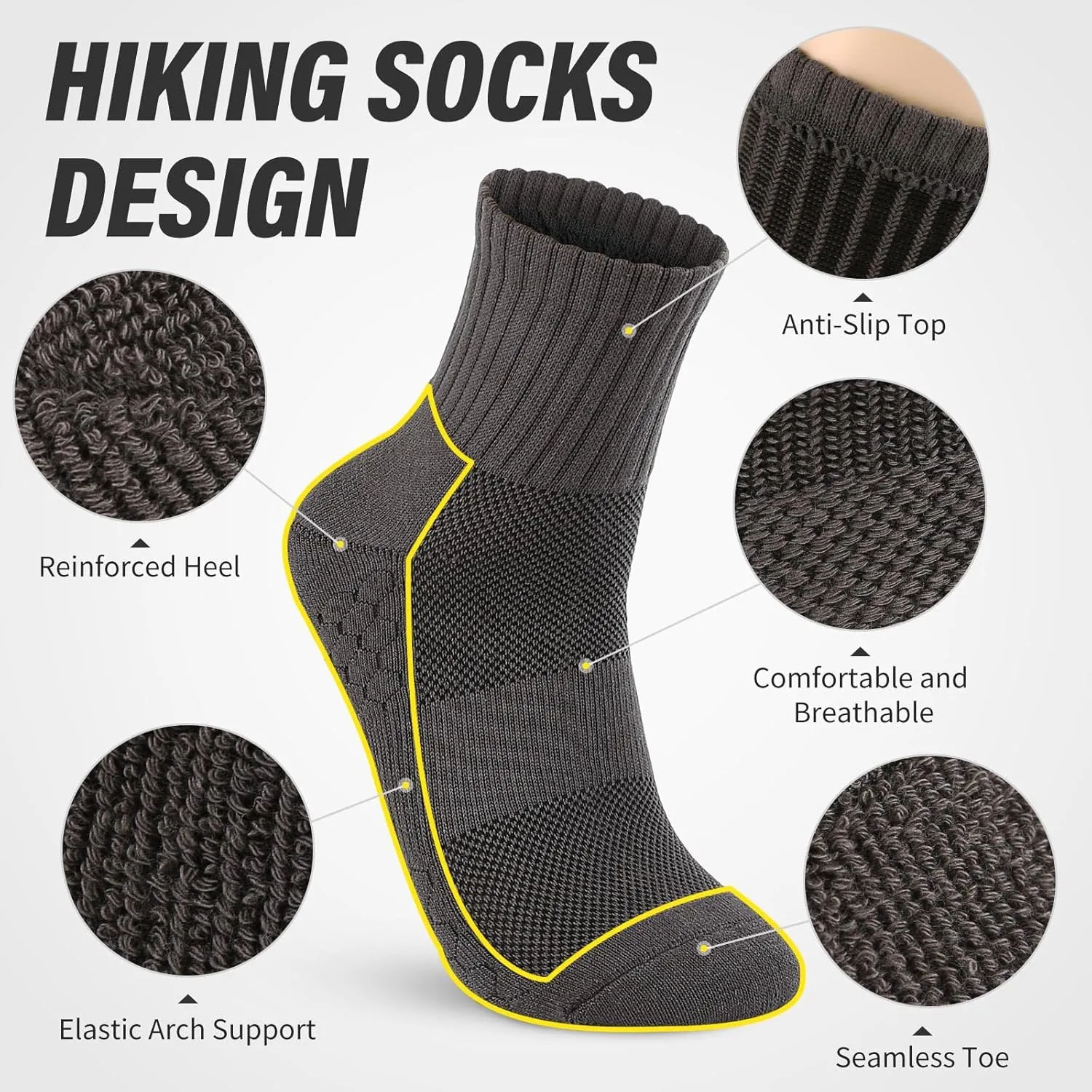 FGZ Hiking Crew Socks,Thick Cushioned Moisture Wicking Walking Socks for Women and Men