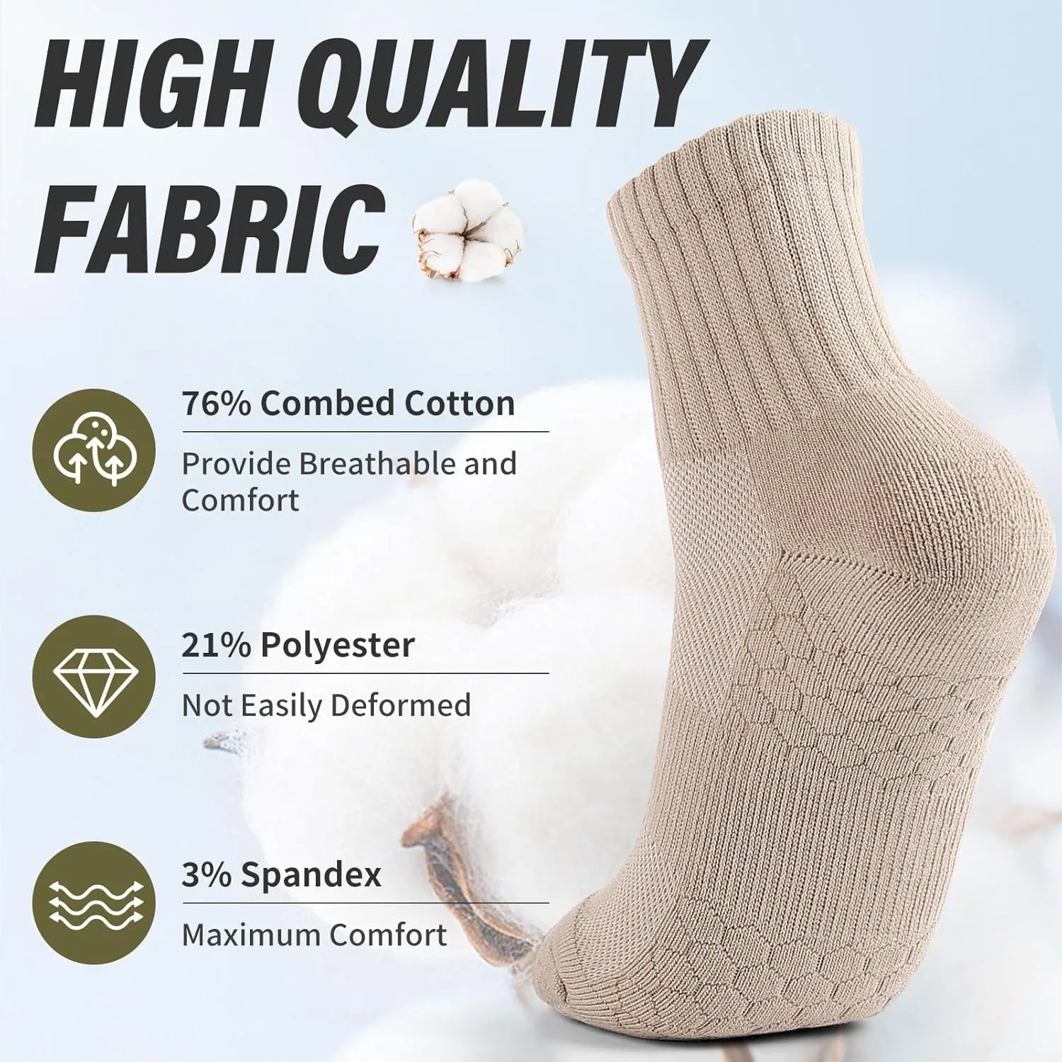FGZ Hiking Crew Socks,Thick Cushioned Moisture Wicking Walking Socks for Women and Men