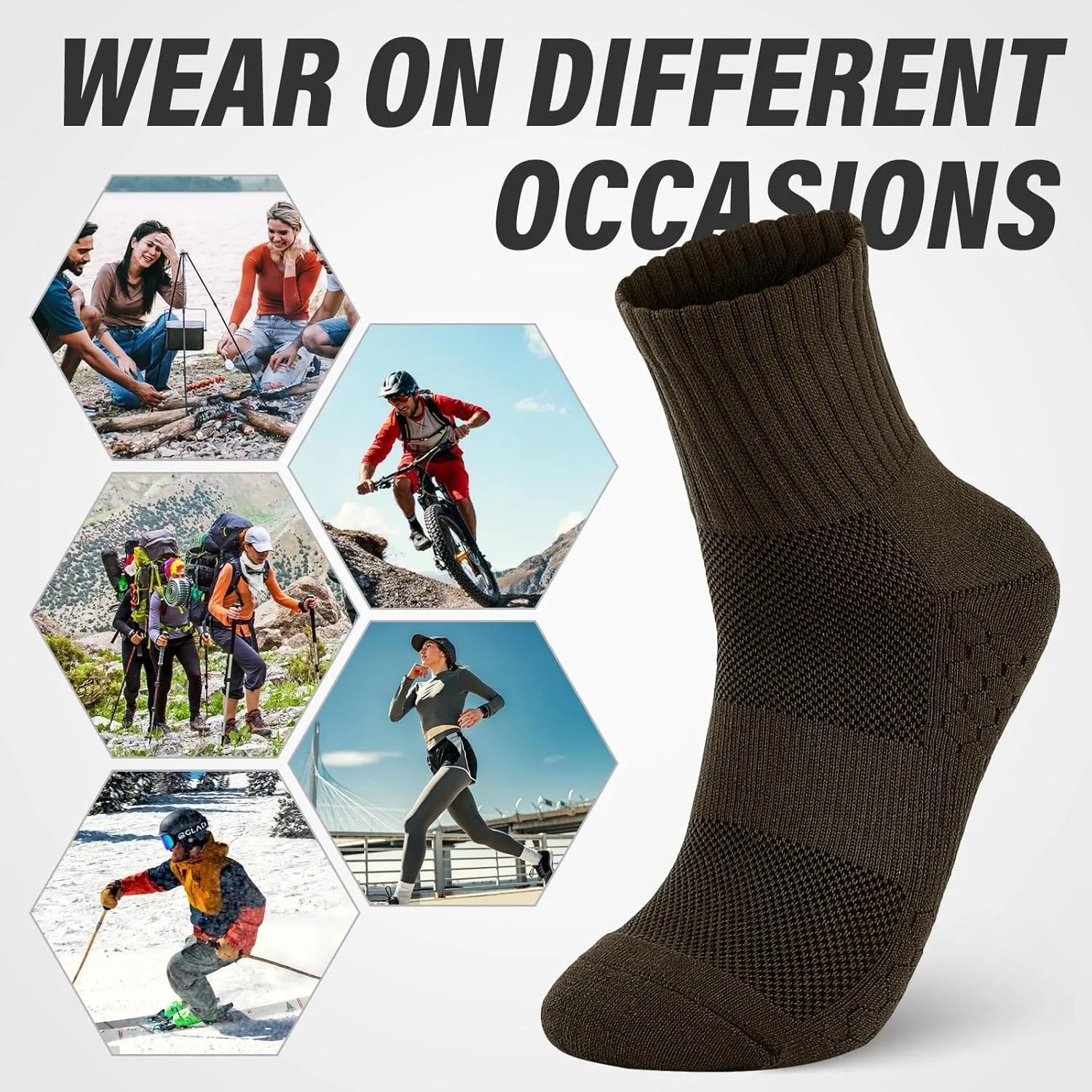 FGZ Hiking Crew Socks,Thick Cushioned Moisture Wicking Walking Socks for Women and Men