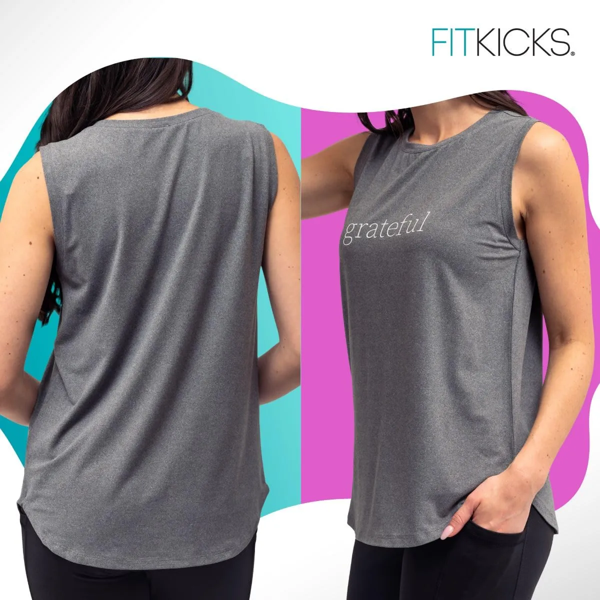 FITKICKS Optimist Active Women's Tank Top, Loose-Fitting Workout Top, Grateful