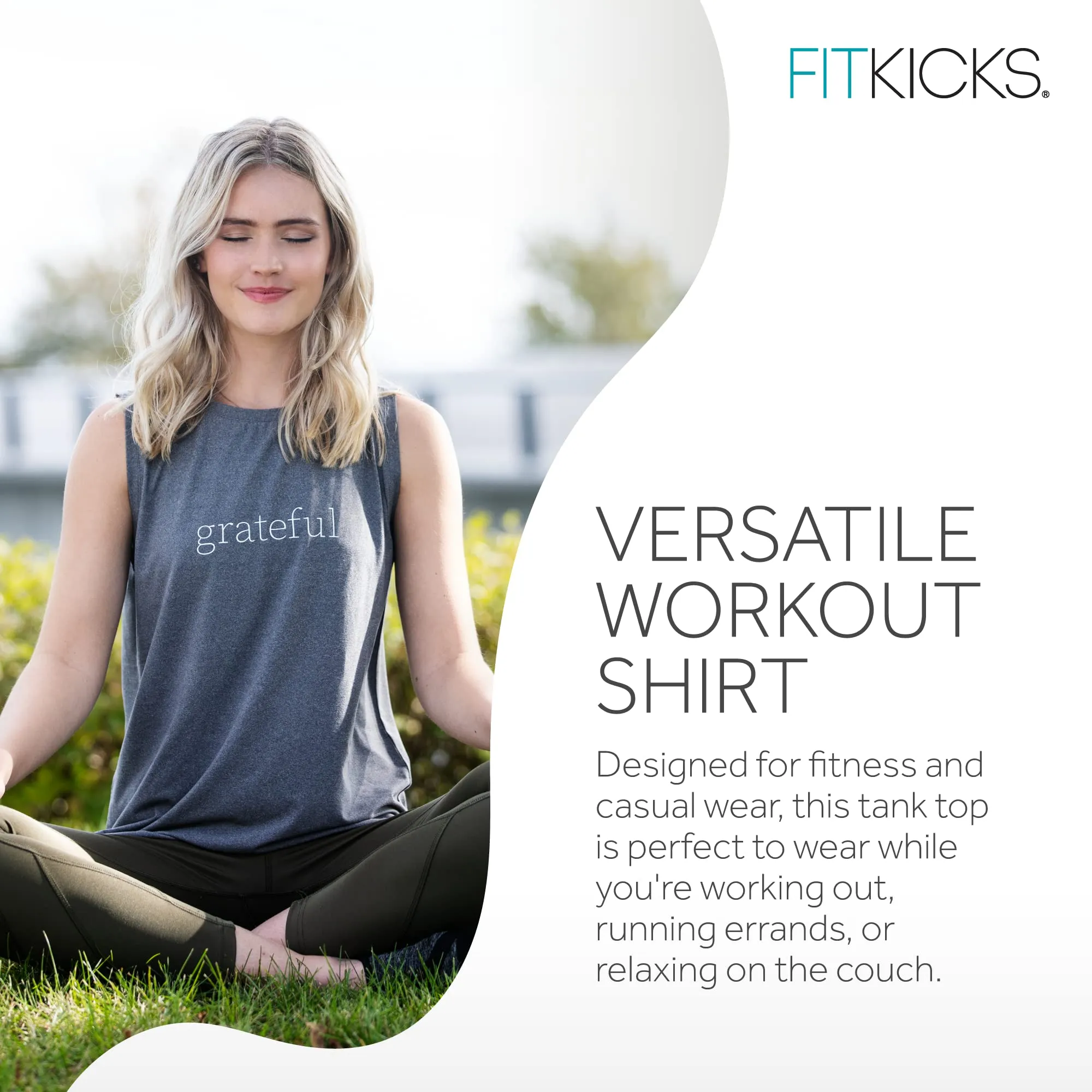 FITKICKS Optimist Active Women's Tank Top, Loose-Fitting Workout Top, Grateful