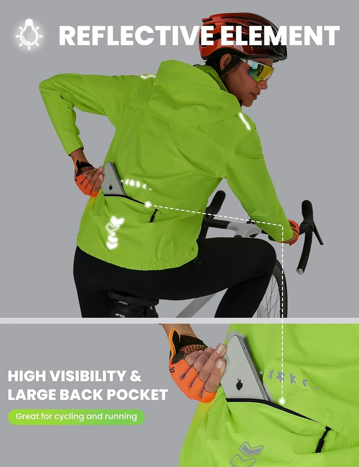 FitsT4 Sports Womens Rain Jacket Lightweight Waterproof Windbreaker Packable Running Reflective Cycling Jackets with Hood
