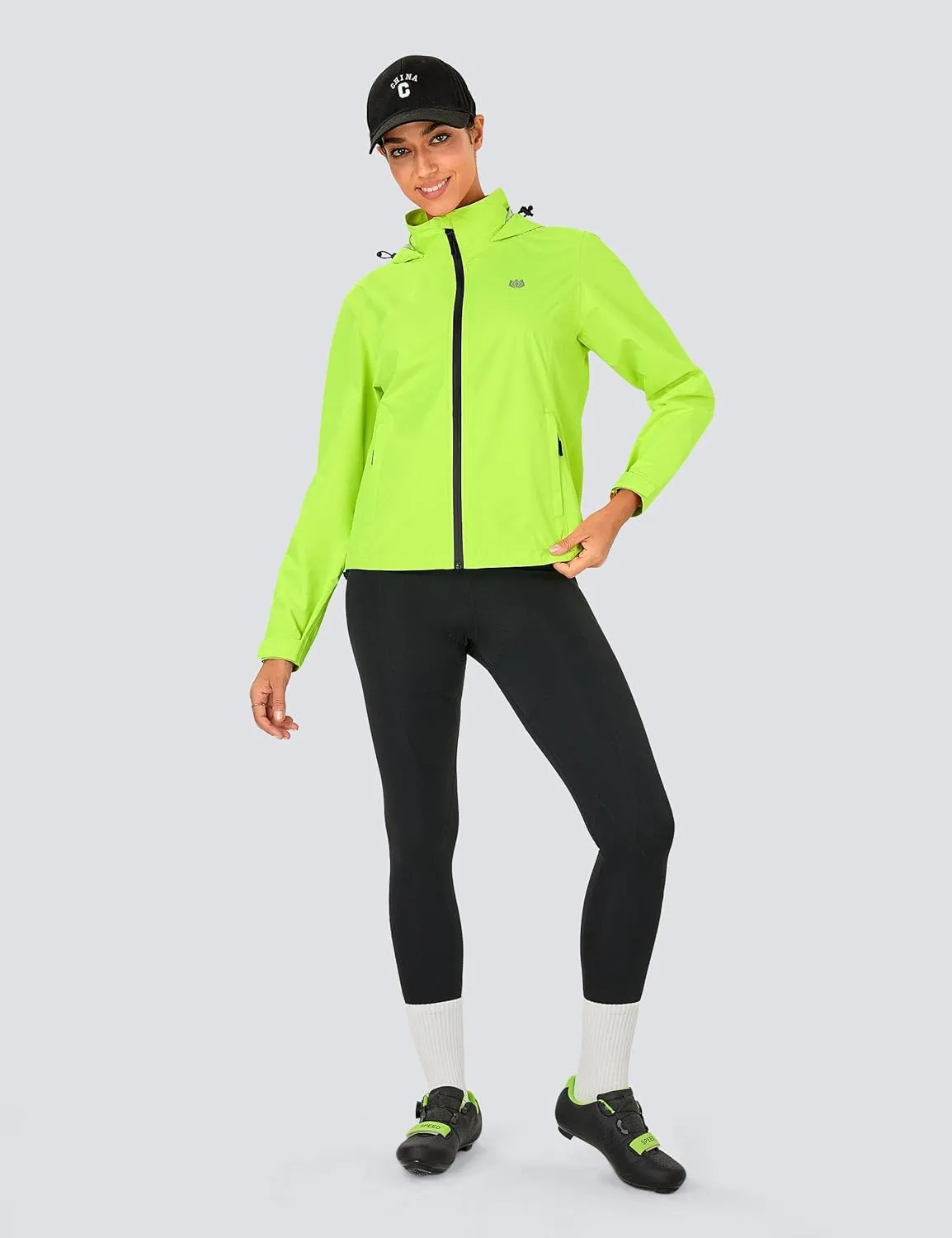 FitsT4 Sports Womens Rain Jacket Lightweight Waterproof Windbreaker Packable Running Reflective Cycling Jackets with Hood