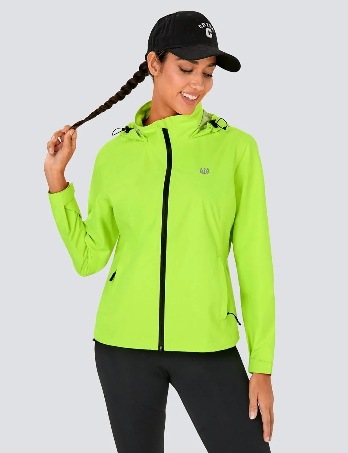 FitsT4 Sports Womens Rain Jacket Lightweight Waterproof Windbreaker Packable Running Reflective Cycling Jackets with Hood