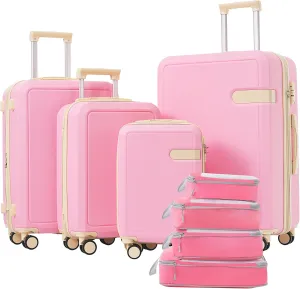 Flexible Travel Solutions with 4 Piece Luggage Set, Compression Packing Cubes, Lightweight, Expandable Spinner Wheels, Pink
