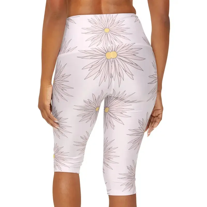 Floral Soft Pink Yoga Capri Leggings