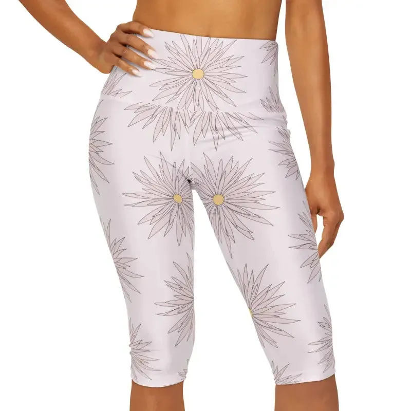 Floral Soft Pink Yoga Capri Leggings