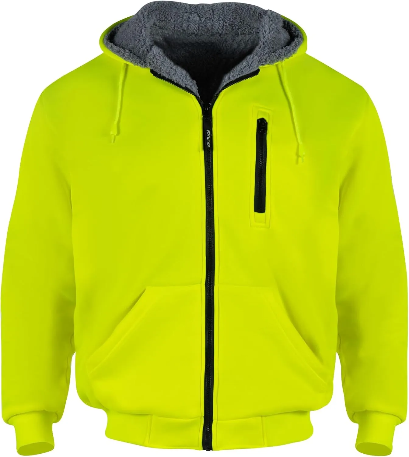 FONIRRA Hi Vis Hoodie for Men Sherpa Fleece Lined Work Sweaters High Visibility Safety Construction Jacket with Zipper