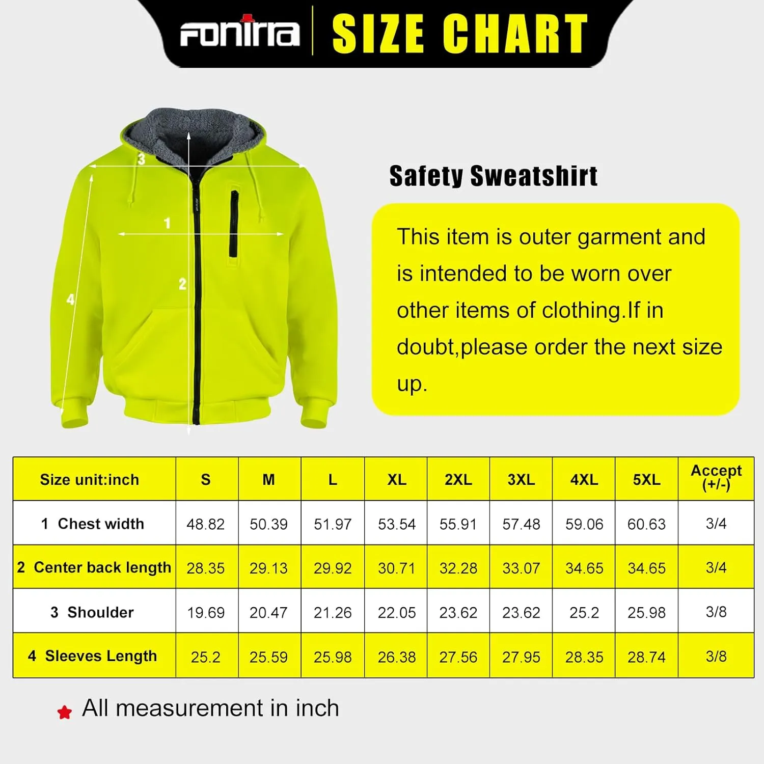 FONIRRA Hi Vis Hoodie for Men Sherpa Fleece Lined Work Sweaters High Visibility Safety Construction Jacket with Zipper