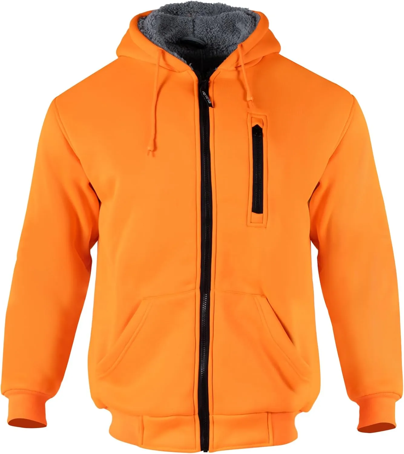 FONIRRA Hi Vis Hoodie for Men Sherpa Fleece Lined Work Sweaters High Visibility Safety Construction Jacket with Zipper