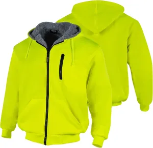 FONIRRA Hi Vis Hoodie for Men Sherpa Fleece Lined Work Sweaters High Visibility Safety Construction Jacket with Zipper