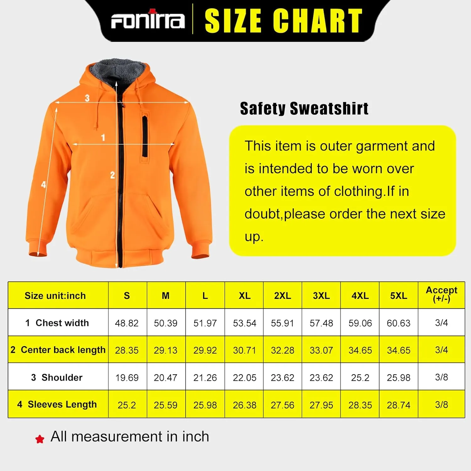 FONIRRA Hi Vis Hoodie for Men Sherpa Fleece Lined Work Sweaters High Visibility Safety Construction Jacket with Zipper