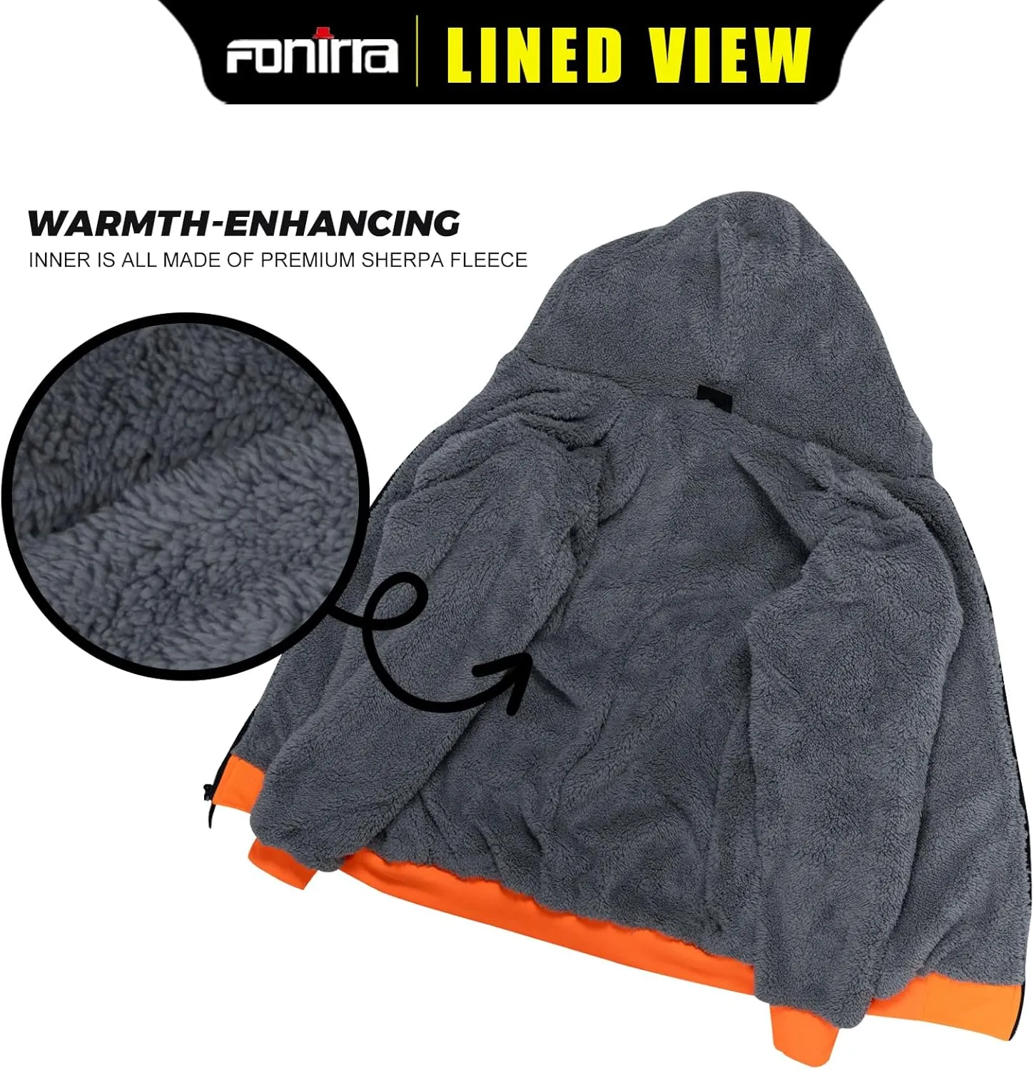 FONIRRA Hi Vis Hoodie for Men Sherpa Fleece Lined Work Sweaters High Visibility Safety Construction Jacket with Zipper