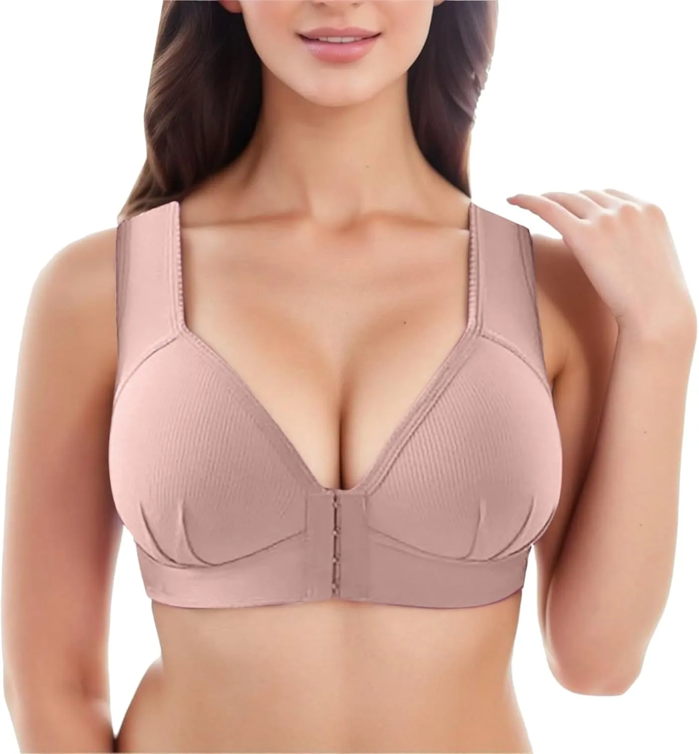 Front Closure Wireless Bras for Women Full Coverage Post Surgery Compression Back Smoothing Comfort Adjustable
