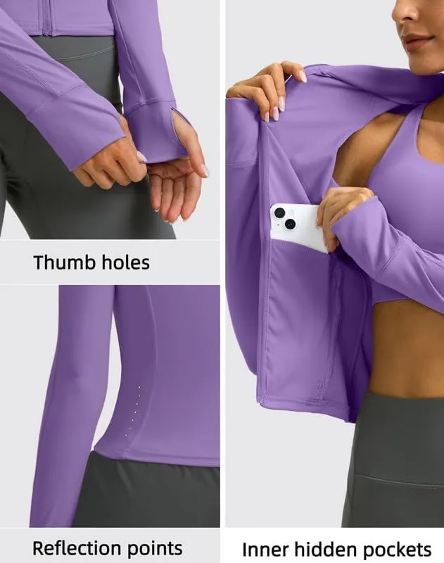 G Gradual Women's Cropped Workout Jacket Slim Fit Full Zip Athletic Running Gym Jackets for Women with Thumb Holes Pockets