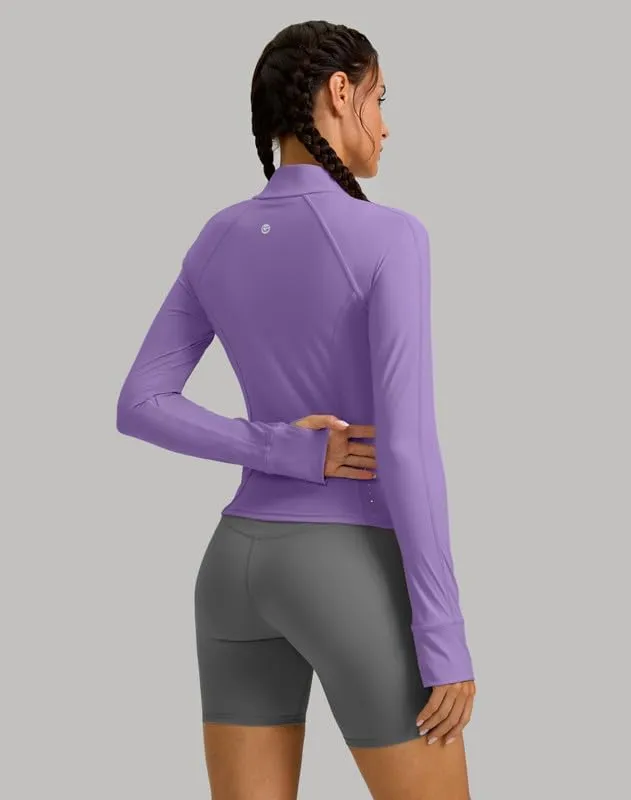 G Gradual Women's Cropped Workout Jacket Slim Fit Full Zip Athletic Running Gym Jackets for Women with Thumb Holes Pockets