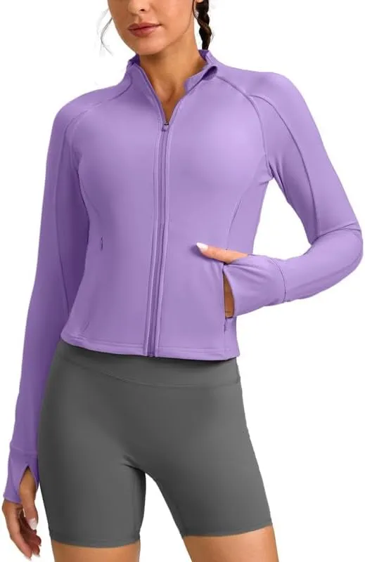 G Gradual Women's Cropped Workout Jacket Slim Fit Full Zip Athletic Running Gym Jackets for Women with Thumb Holes Pockets