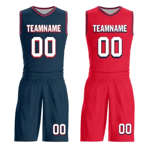 Gift Ideas,Custom Blue Red Classic Style Reversible Basketball Uniform Personalized BBJR-D017021