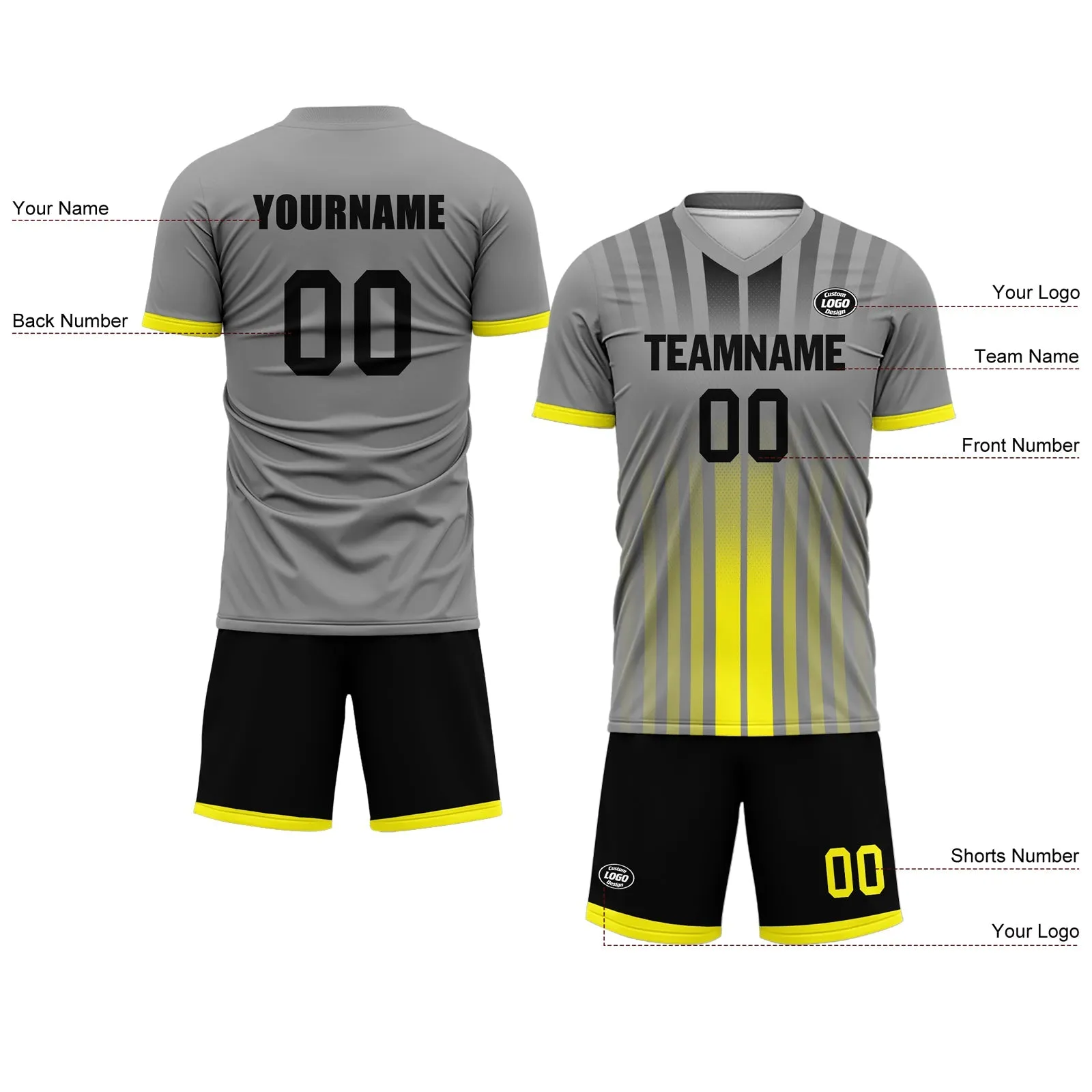 Gift Ideas,Custom Gray Yellow Soccer Sets Jersey Personalized SCJ101-D020131-9