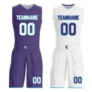 Gift Ideas,Custom Purple White Classic Style Reversible Basketball Uniform Personalized BBJR-D017014