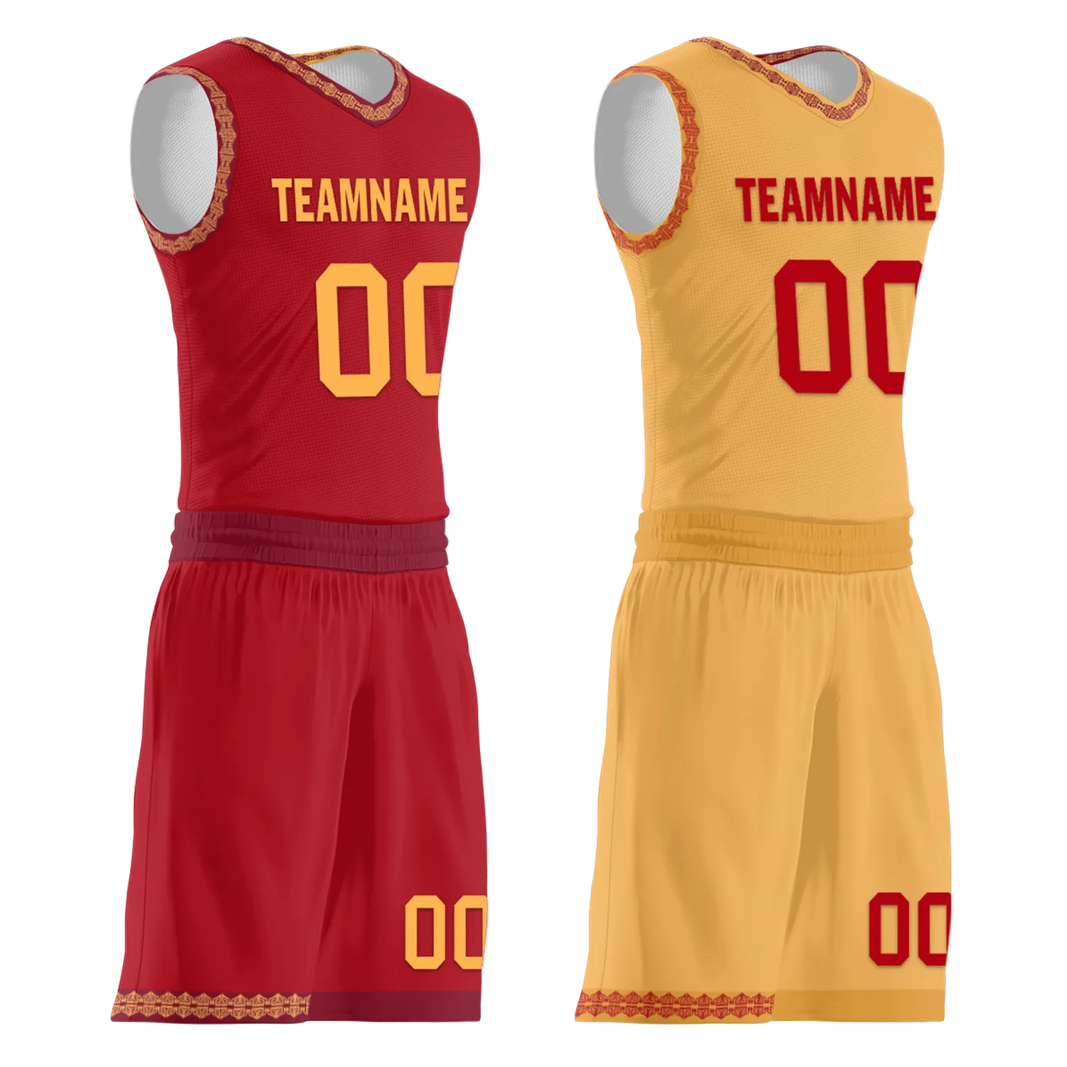 Gift Ideas,Custom Red Yellow Classic Style Reversible Basketball Uniform Personalized BBJR-D017011